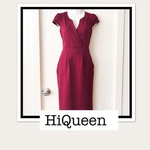 Burgundy Midi Pencil Dress with Pockets